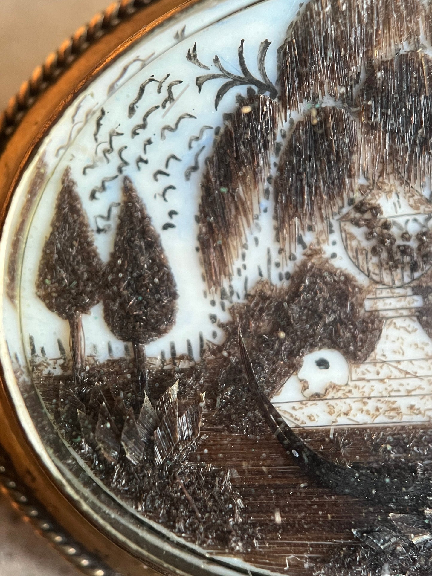 19th c. Hair Mourning Scene Brooch
