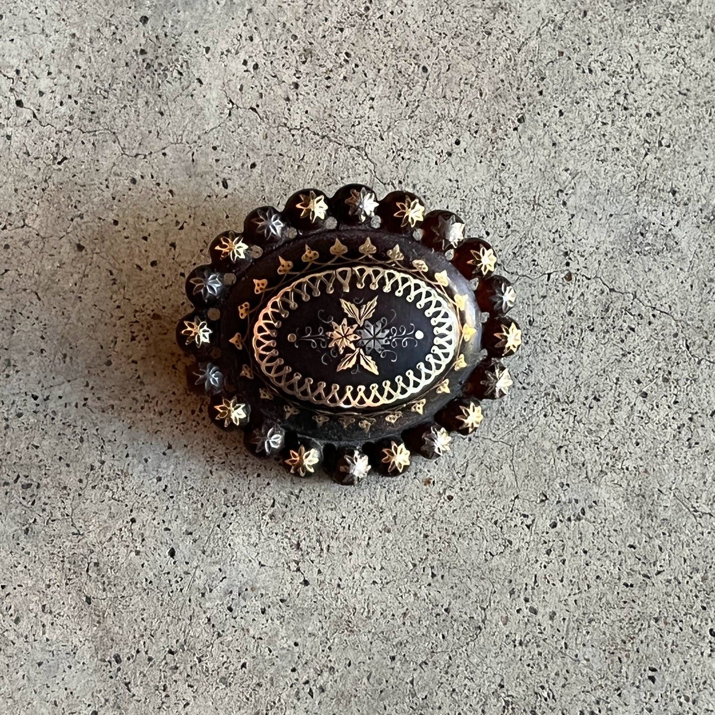 c. 1860s-1880s Pique Tortoise Shell Brooch