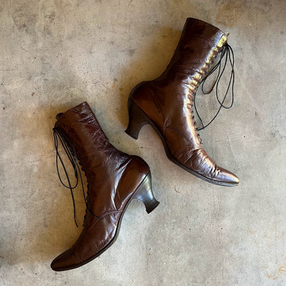 c. 1910s Louis Heel Brown Boots | Approx Sz 7-7.5