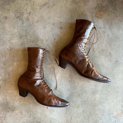 c. 1910s Brown Boots | Approx Sz 8.5-9