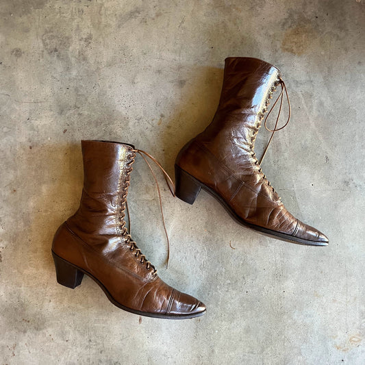 c. 1910s Brown Boots | Approx Sz 8.5-9