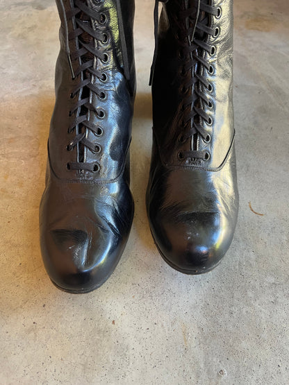 c. 1930s Black Boots | Approx Sz 7