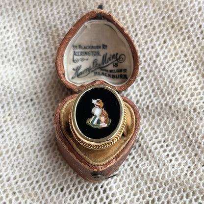 Late 19th c. 14k Gold Micromosaic Dog Conversion Ring