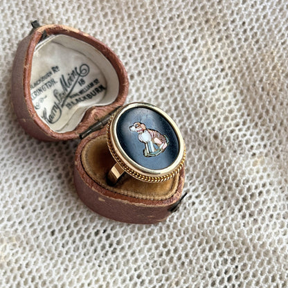 Late 19th c. 14k Gold Micromosaic Dog Conversion Ring