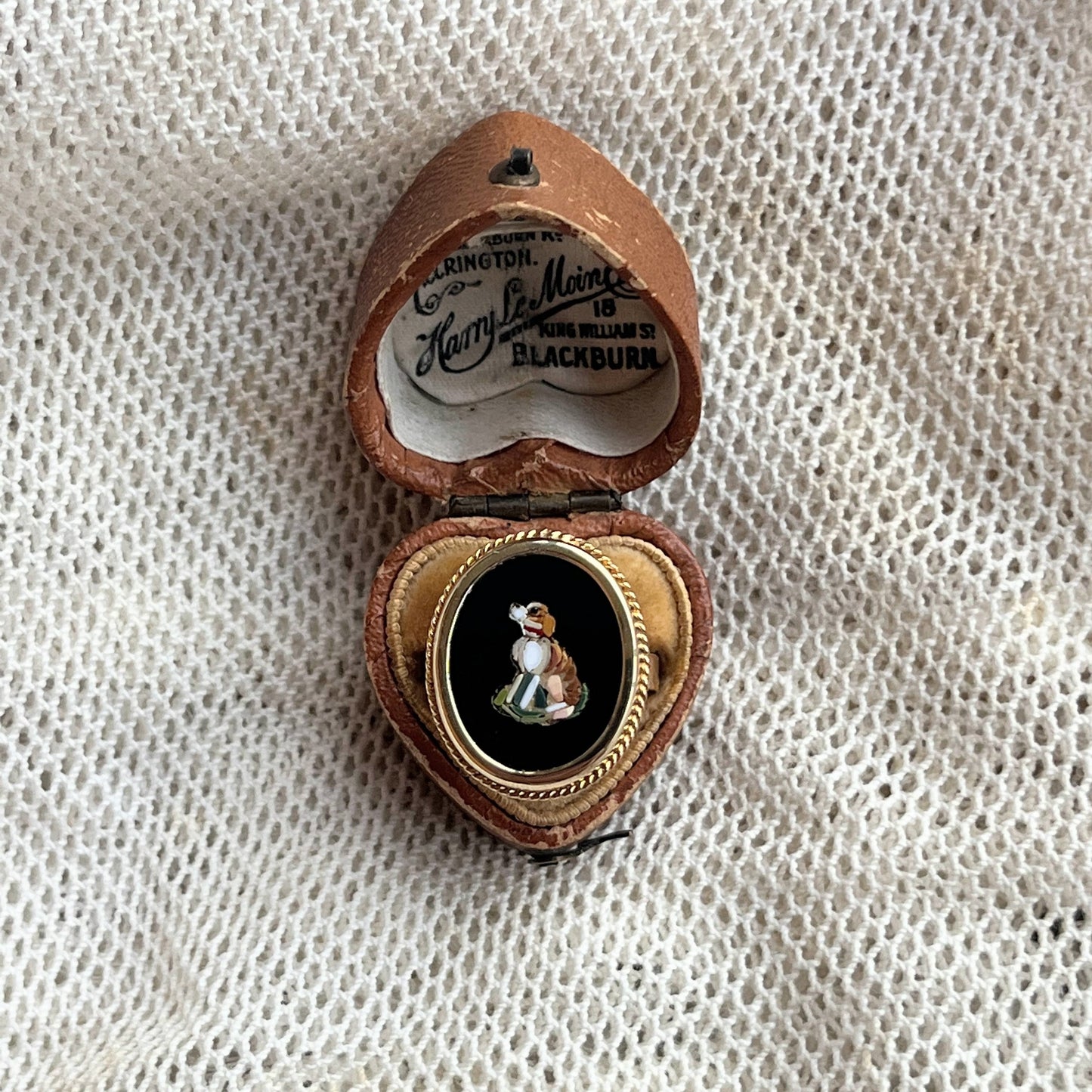 Late 19th c. 14k Gold Micromosaic Dog Conversion Ring