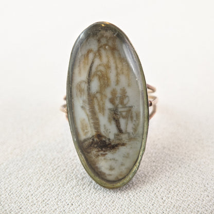 Georgian 18th Century Gold Memorial Sepia Ring | Size 7.25