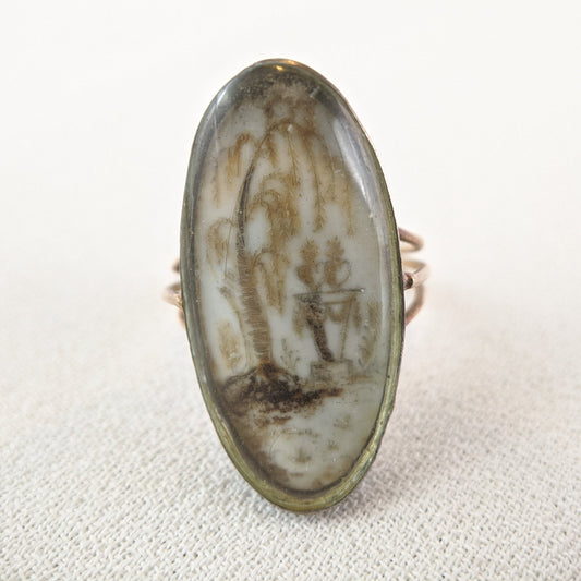 Georgian 18th Century Gold Memorial Sepia Ring | Size 7.25