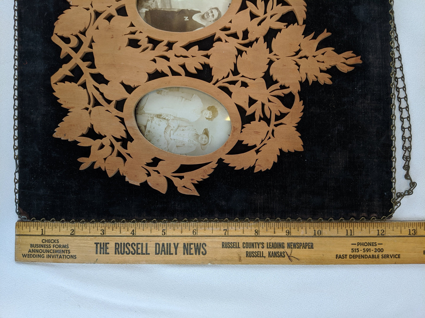 1910s-20s Picture Frame Wall Hanging | Velvet + Wood