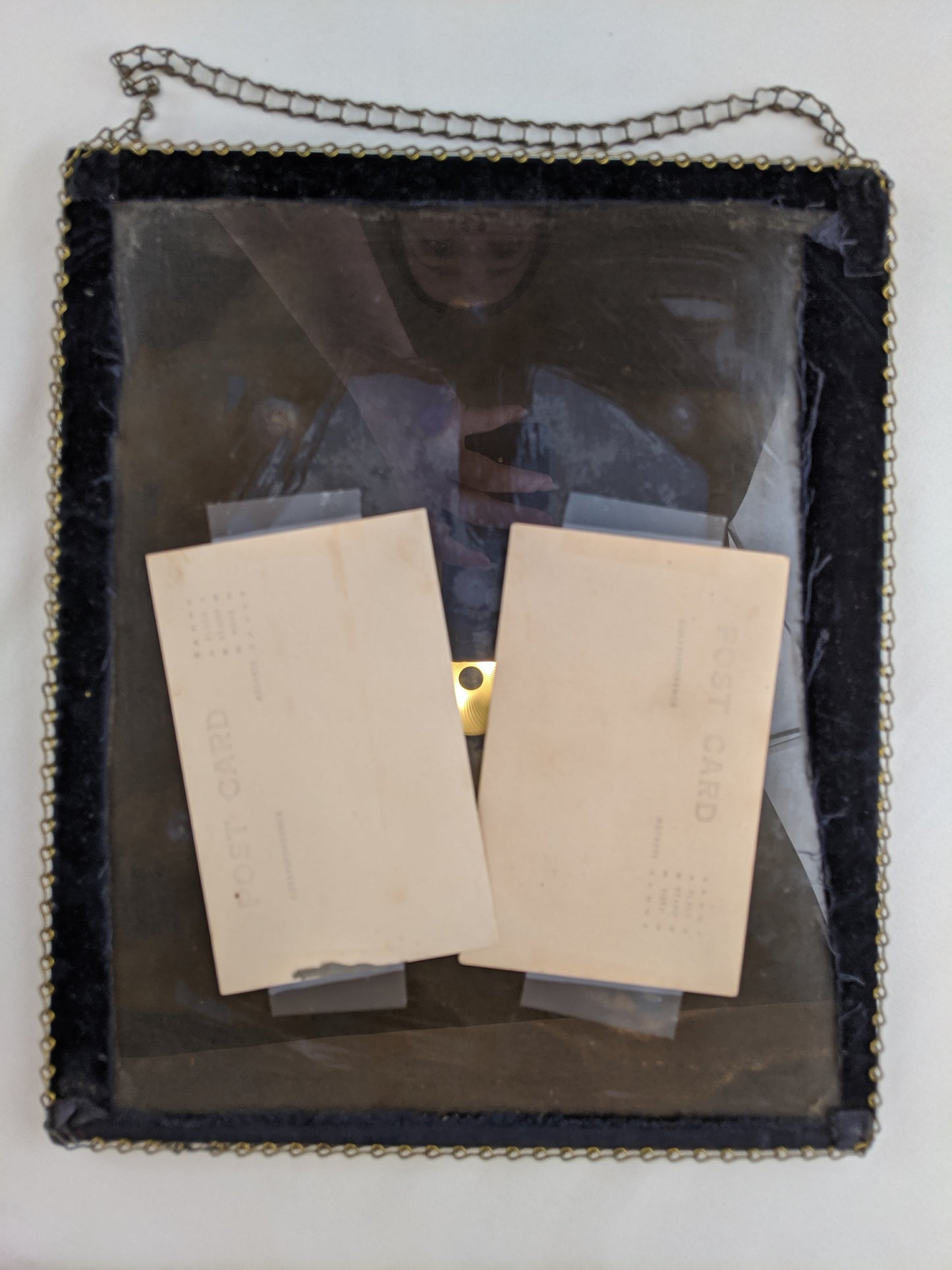 1910s-20s Picture Frame Wall Hanging | Velvet + Wood