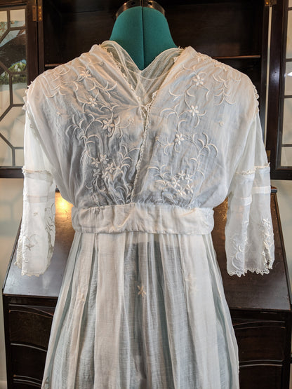 1910s Floral Whitework Dress