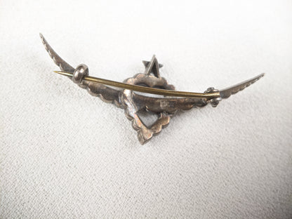 Victorian Silver Witch's Heart Crescent Moon Brooch