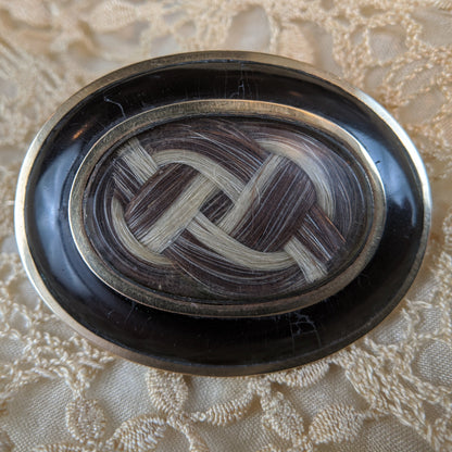 Victorian Black Enamel Two Tone Braided Hair Brooch