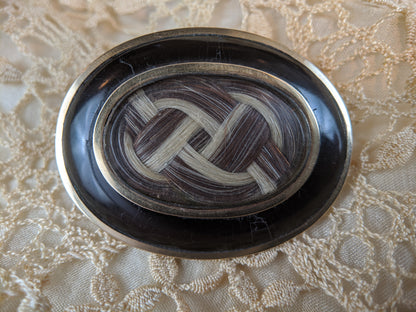 Victorian Black Enamel Two Tone Braided Hair Brooch