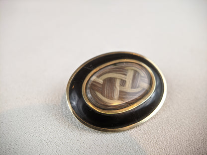 Victorian Black Enamel Two Tone Braided Hair Brooch