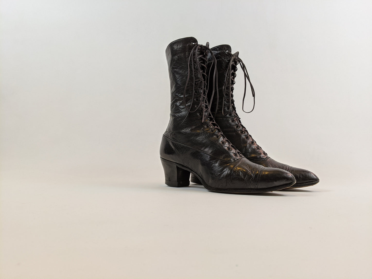 1910s-1920s Black Lace Up Boots | Approx Sz 6-6.5
