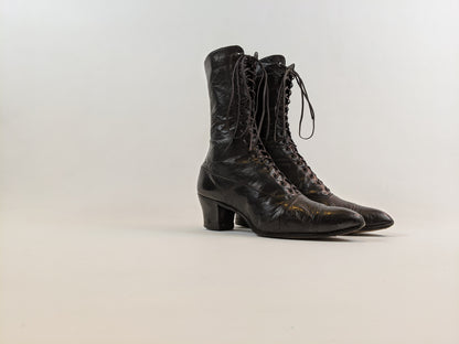 1910s-1920s Black Lace Up Boots | Approx Sz 6-6.5