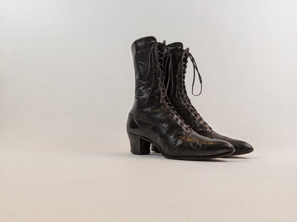 1910s-1920s Black Lace Up Boots | Approx Sz 6-6.5