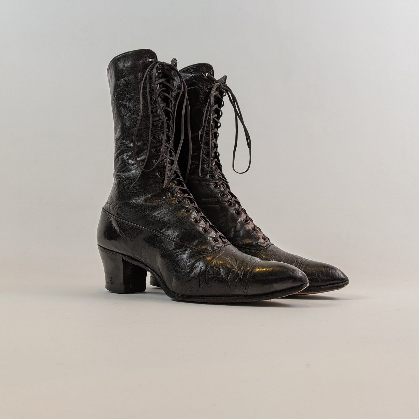1910s-1920s Black Lace Up Boots | Approx Sz 6-6.5