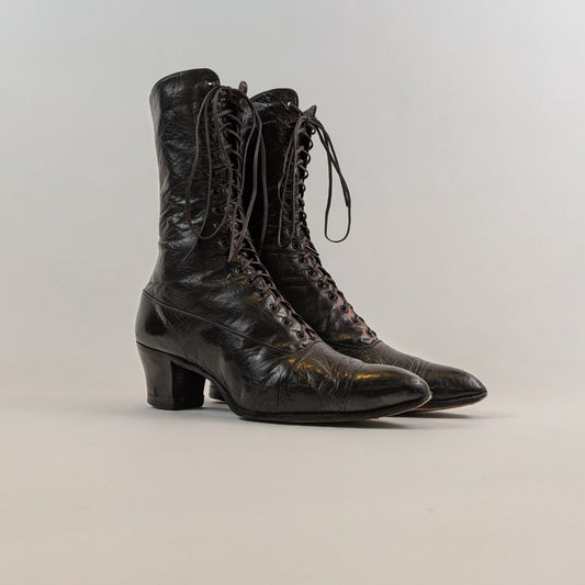 1910s-1920s Black Lace Up Boots | Approx Sz 6-6.5