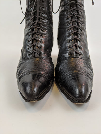 1910s-1920s Black Lace Up Boots | Approx Sz 6-6.5