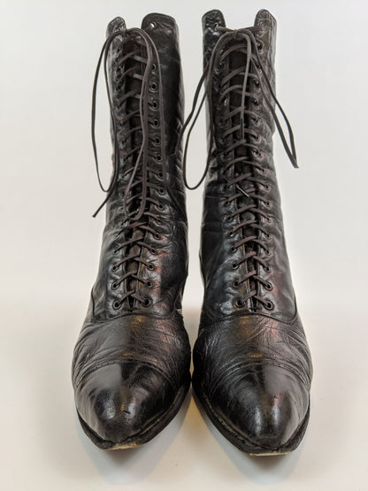 1910s-1920s Black Lace Up Boots | Approx Sz 6-6.5