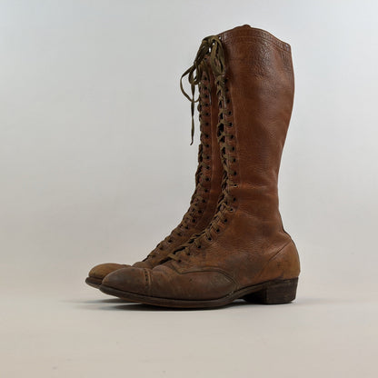1900s-1910s Tall Brown Lace Up Boots | Approx Sz 7.5