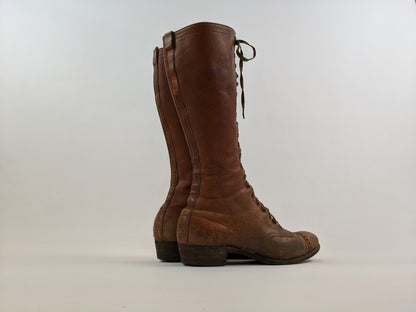 1900s-1910s Tall Brown Lace Up Boots | Approx Sz 7.5
