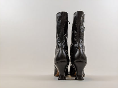 1920s Black Lace Up Louis Heel Boots | Approx Sz 6.5-7