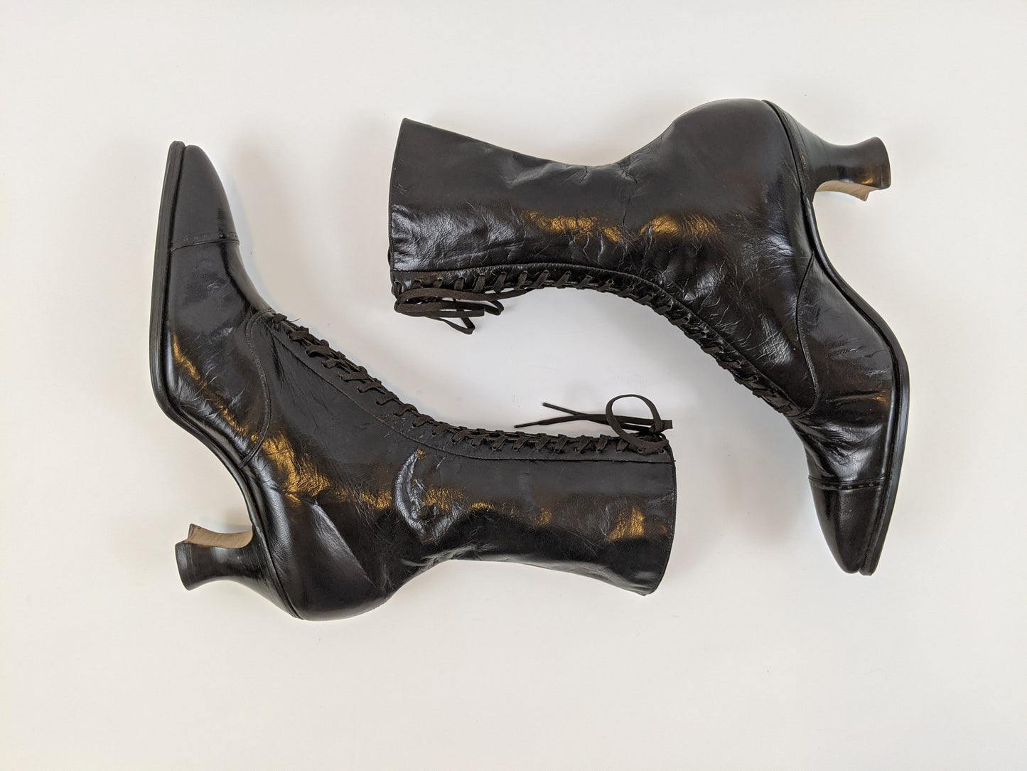 1920s Black Lace Up Louis Heel Boots | Approx Sz 6.5-7