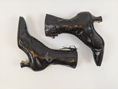 1920s Black Lace Up Louis Heel Boots | Approx Sz 6.5-7