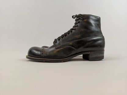 RESERVED | 1910s Black Lace Up Boots | Approx Sz 7.5-8