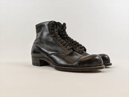 RESERVED | 1910s Black Lace Up Boots | Approx Sz 7.5-8