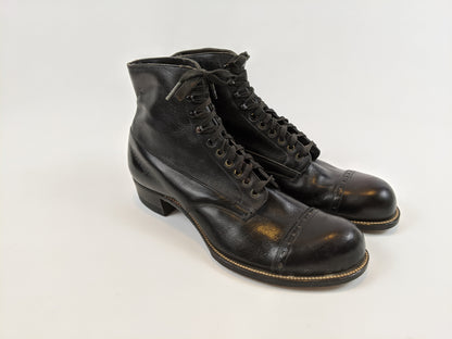 RESERVED | 1910s Black Lace Up Boots | Approx Sz 7.5-8