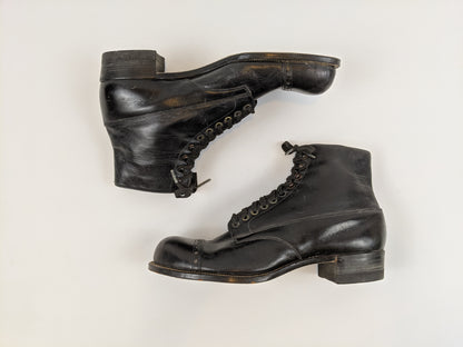 RESERVED | 1910s Black Lace Up Boots | Approx Sz 7.5-8