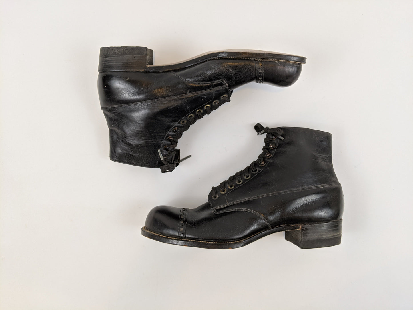 RESERVED | 1910s Black Lace Up Boots | Approx Sz 7.5-8