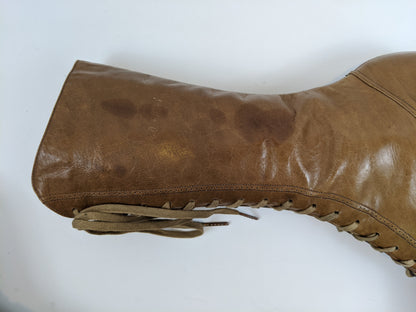 1920s Tan Lace Up Louis Heel Boots | Approx Sz 5