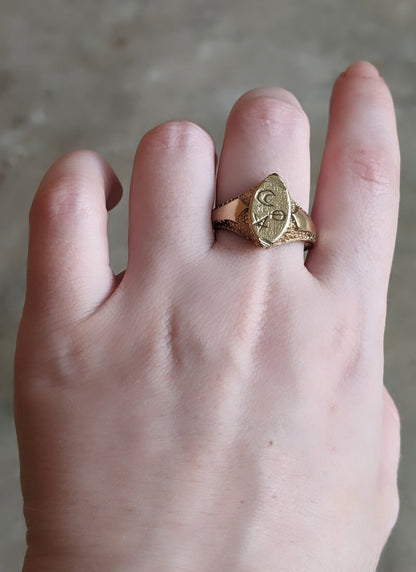 14k Gold Celestial Signet Ring c. Turn of the Century