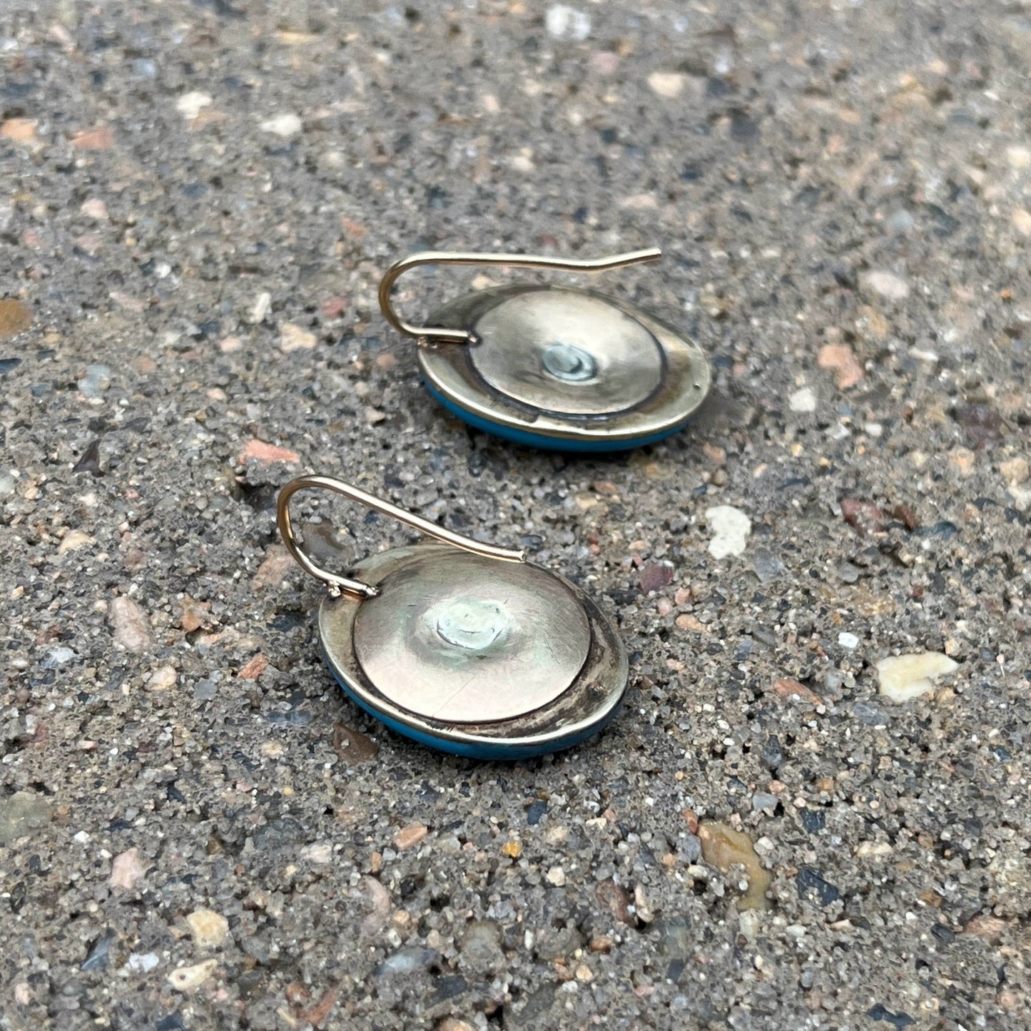 19th c. Blue Enamel 14k Gold Hand Earrings