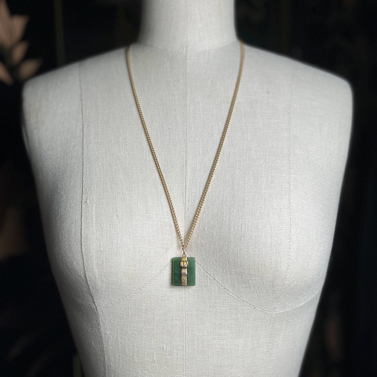 Mid-Late 19th c. Jade Book + 14k Buckle Pendant