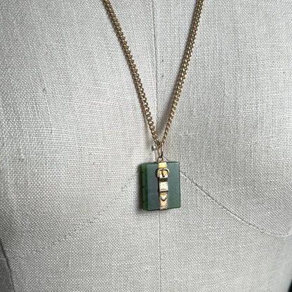 Mid-Late 19th c. Jade Book + 14k Buckle Pendant