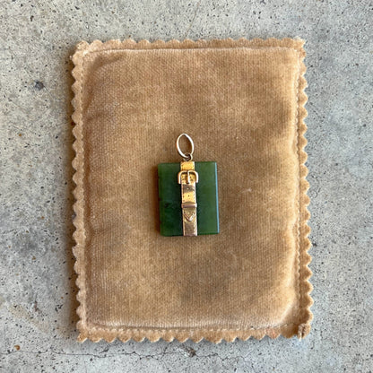 Mid-Late 19th c. Jade Book + 14k Buckle Pendant