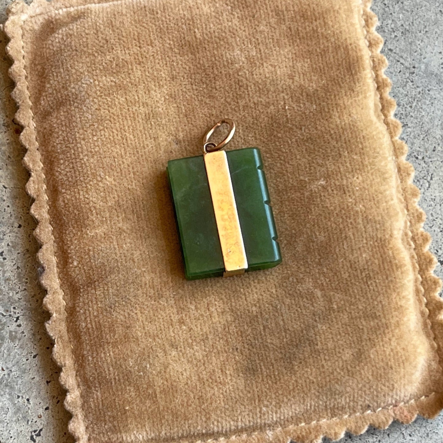 Mid-Late 19th c. Jade Book + 14k Buckle Pendant