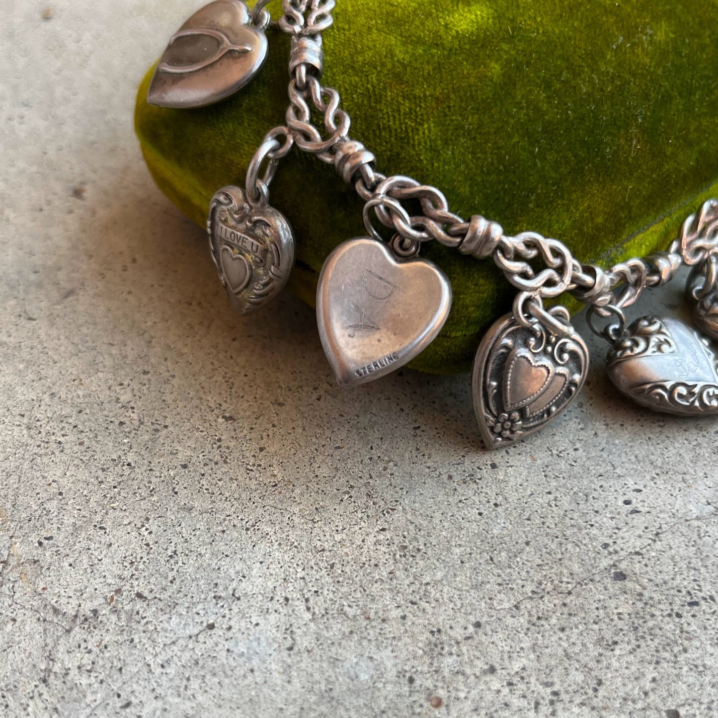 Vintage Sterling Silver Puffy Heart Charm Bracelet