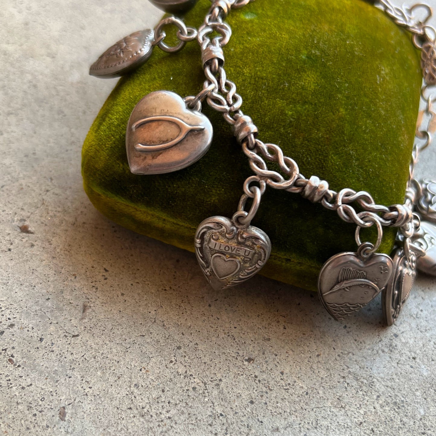Vintage Sterling Silver Puffy Heart Charm Bracelet