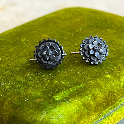 Late 19th c. Carved Jet Forget Me Not Earrings