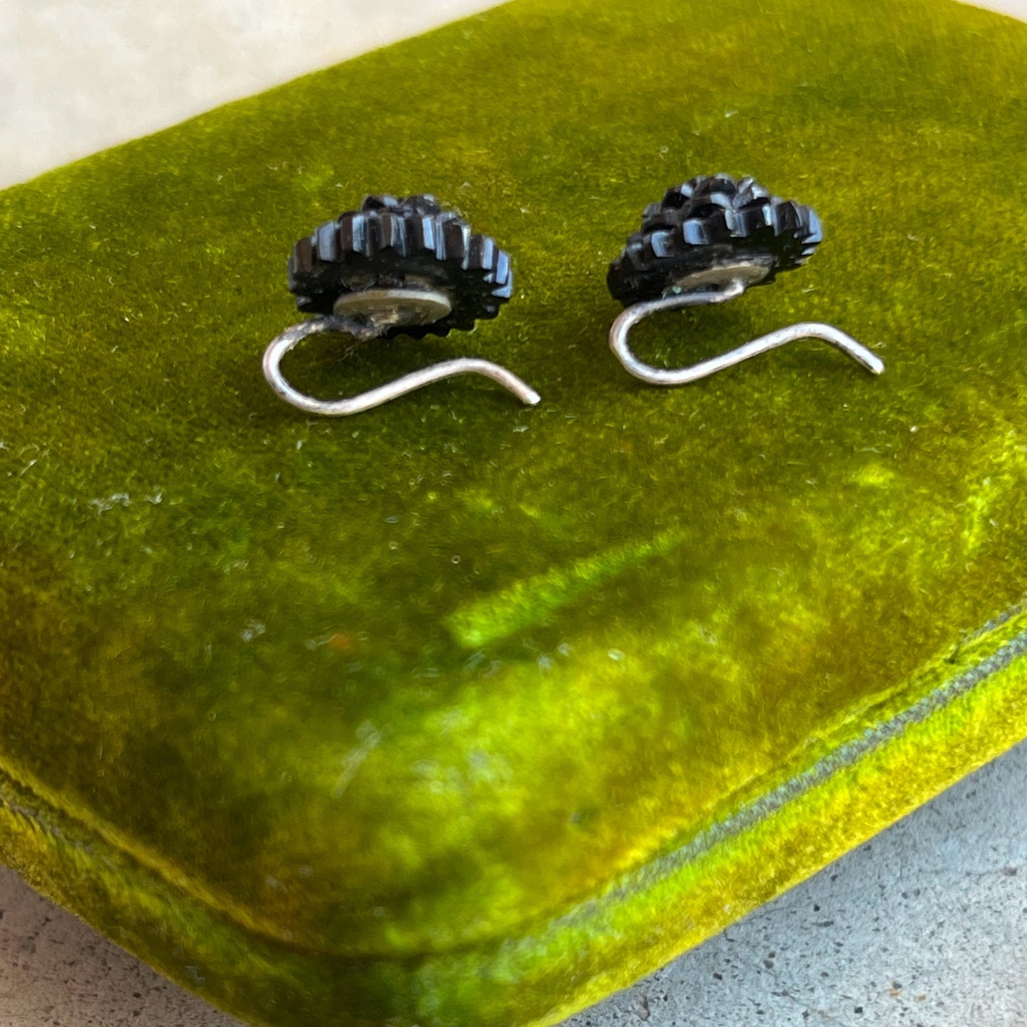 Late 19th c. Carved Jet Forget Me Not Earrings