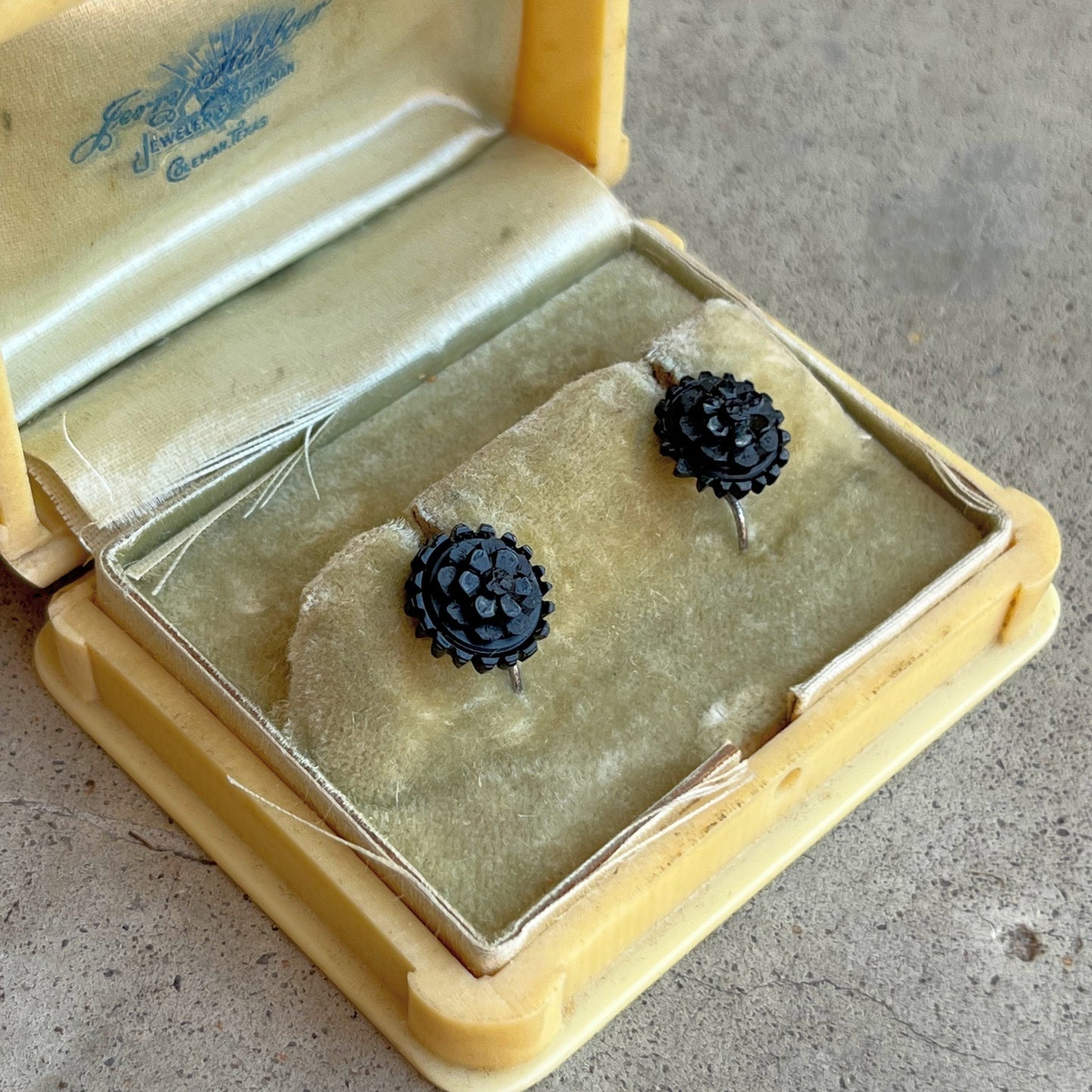 Late 19th c. Carved Jet Forget Me Not Earrings