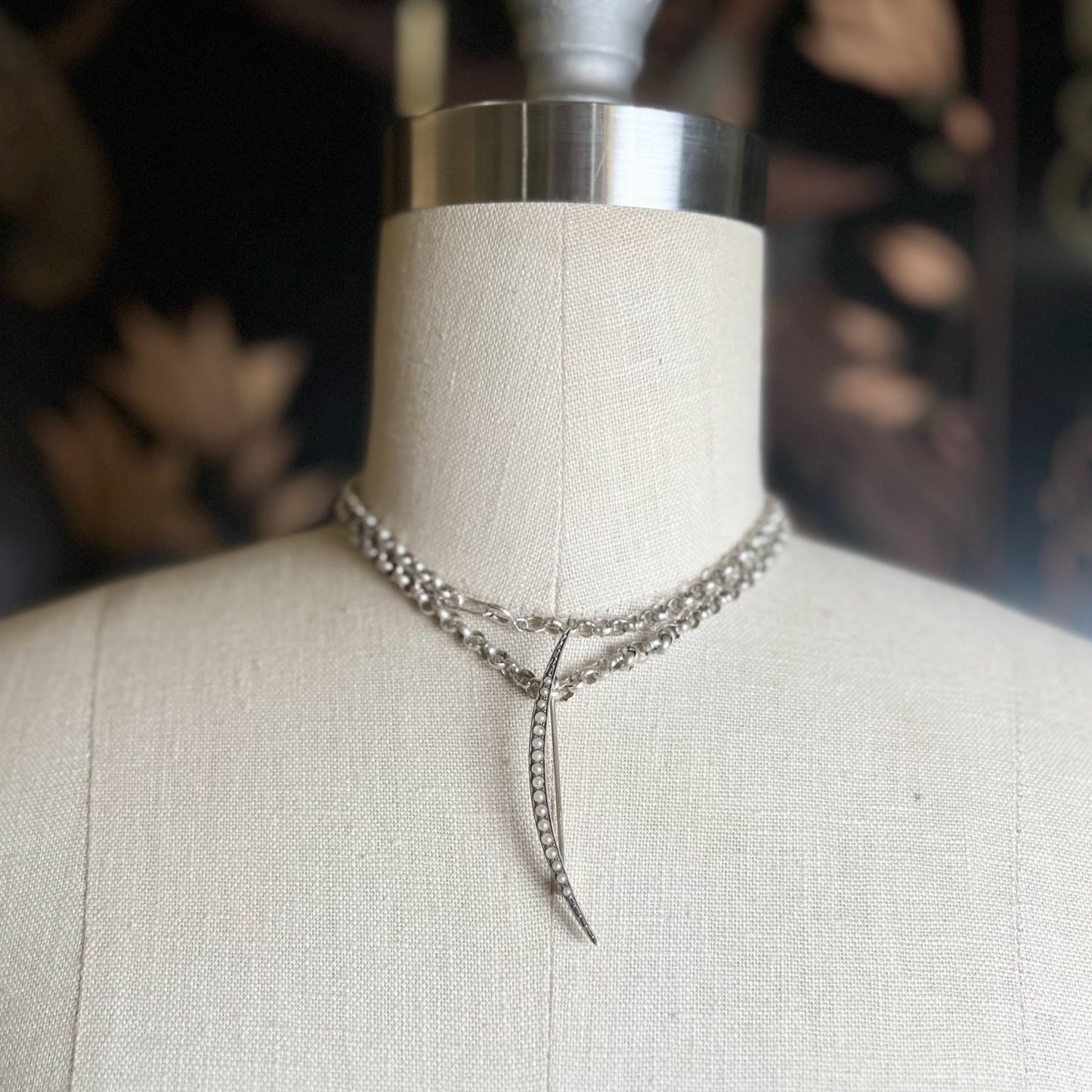 c. 1910s Sterling Silver Crescent Moon Brooch