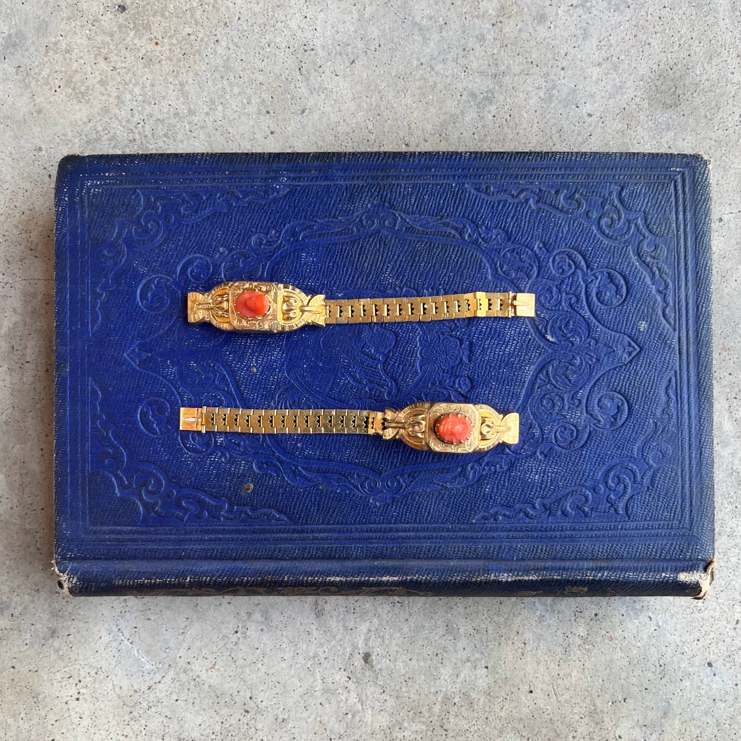 c. 1870s 18k Gold Filled Coral Cameo Bracelet