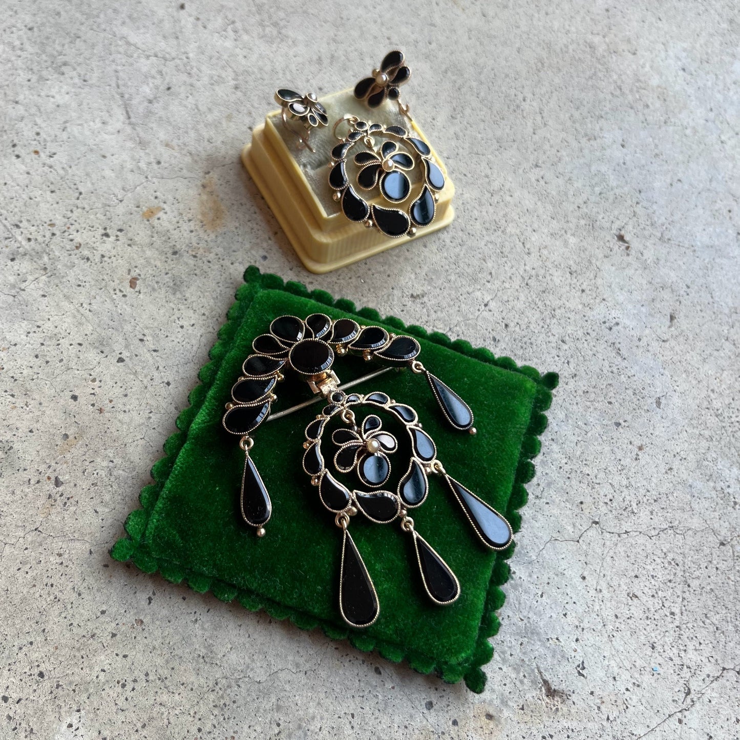 c. 1870s-1880s 14k Gold Onyx Parure